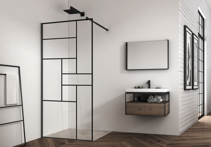 EX-101B 6/8/10mm matt black silk print pattern customization walk in shower enclosure