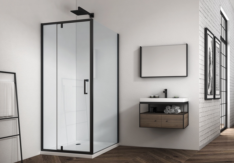 EX-309-2 matt black 6mm 1 fixed glass +1 door glass hinge plus shower enclosure with side panel