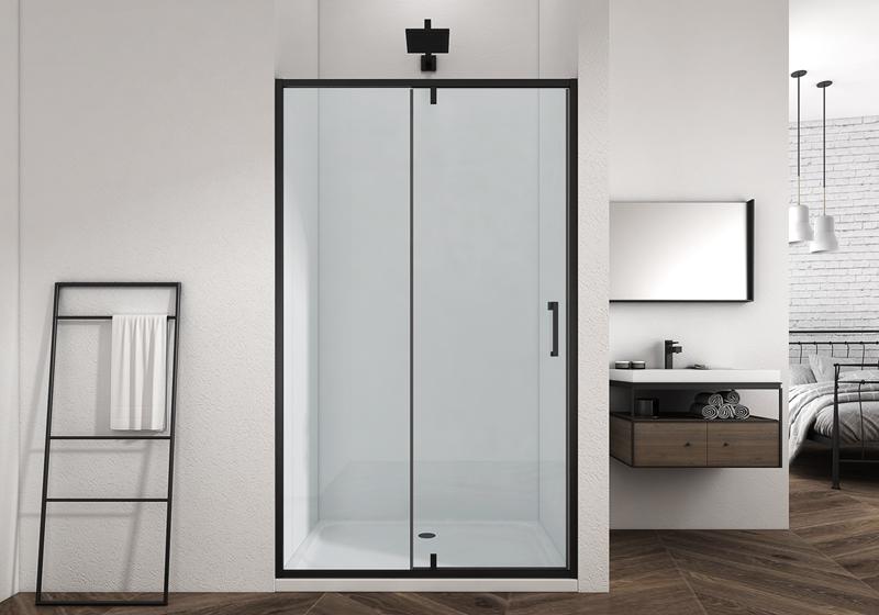 EX-309-2F matt black 6mm 1 fixed glass +1 door glass hinge plus shower enclosure