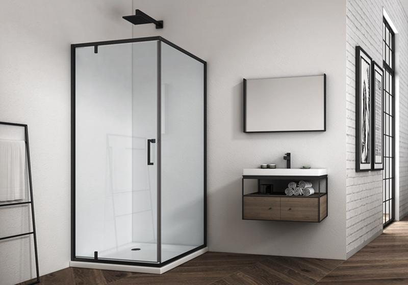 EX-309 6mm glass square hinge plus shower enclosure with matt black frame