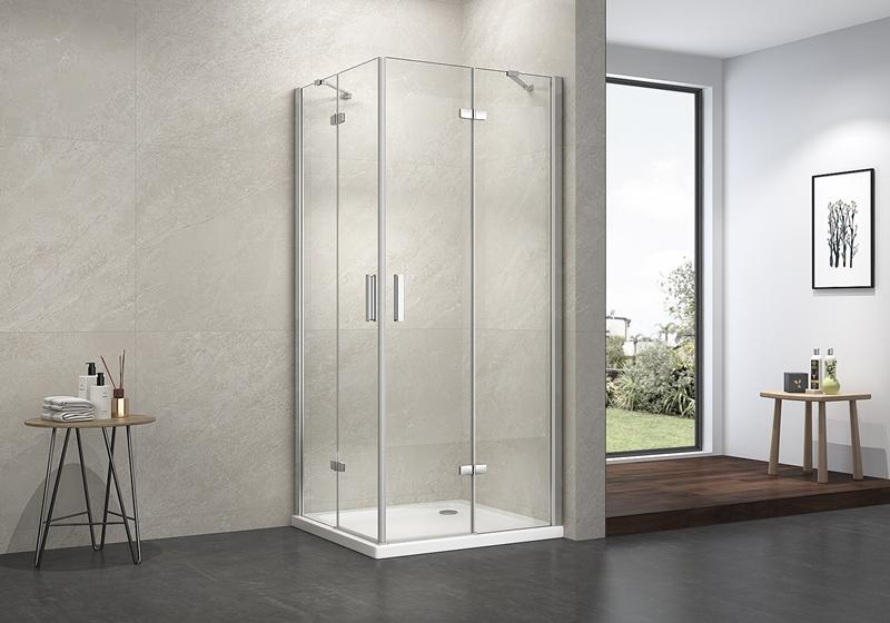 EX-407 6mm nano glass square  hinge classic shower door with 2 stainless steel support bar
