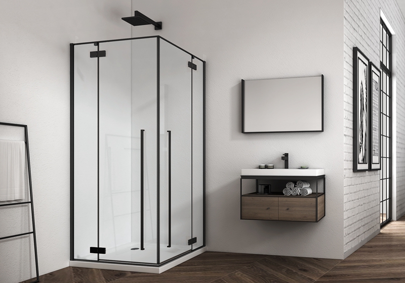 EX-427-1 6/8mm matt black hinge premium shower enclosure with 2 open door