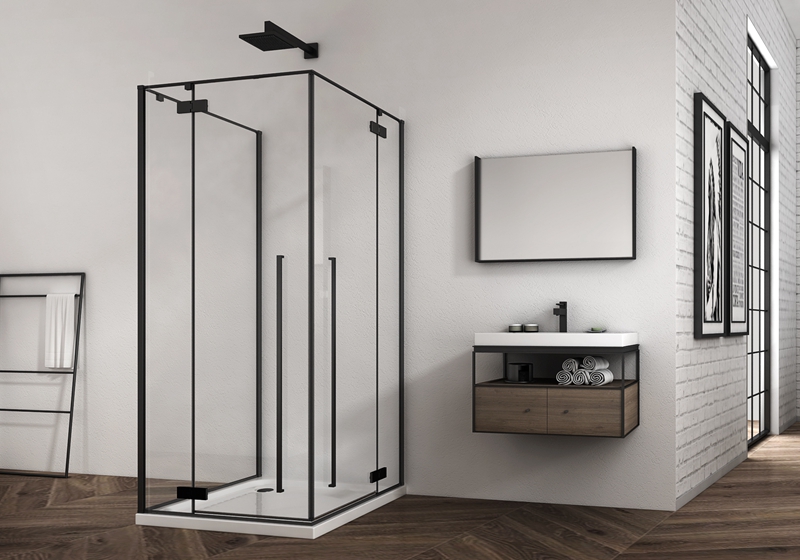 EX-427-2 6/8mm att black 3-sided glass hinge premium shower enclosure 