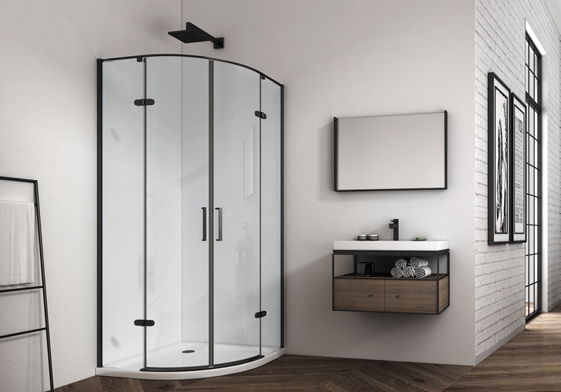 EX-427-3 6/8mm matt black quadrant hinge premium shower enclosure