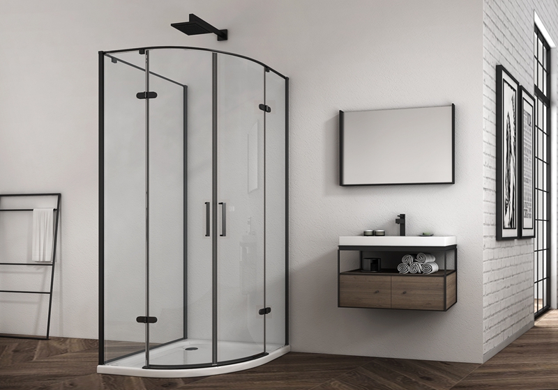 EX-427-4 6/8mm matt black quadrant hinge premium shower enclosure +side glass