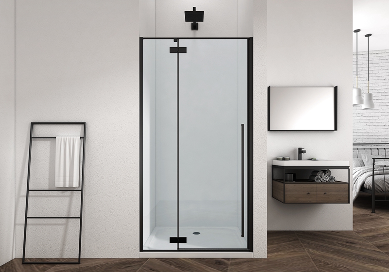 EX-427F 6/8mm matt black straight hinge premium shower enclosure with long handle