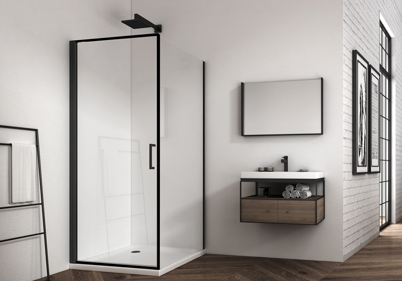 EX-921 6/8mm matt black squre hinge premium shower enclosure with waterproof stripe