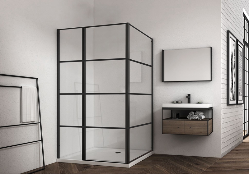 PV1903B 6/8mm matt black grid hinge premium shower enclosure with concealed handle
