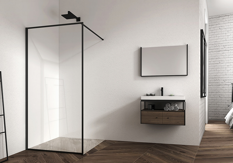 EX-100-1 8mm matt black all around aluminum frame walk-in shower enclosure